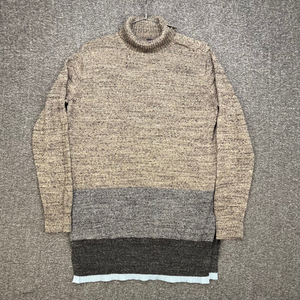 Gap Sweater Mens M Brown Gray Colorblock Snap Funnel Neck Marled Knit Pullover
